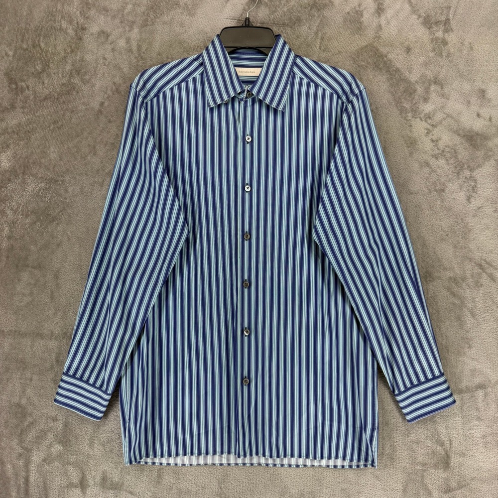Ermenegildo Zegna Shirt Mens M Blue Striped Button-down EUC